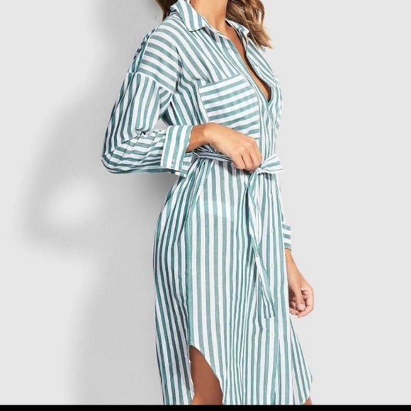 Seafolly Dresses & Skirts - Seafolly striped beach dress green and white S